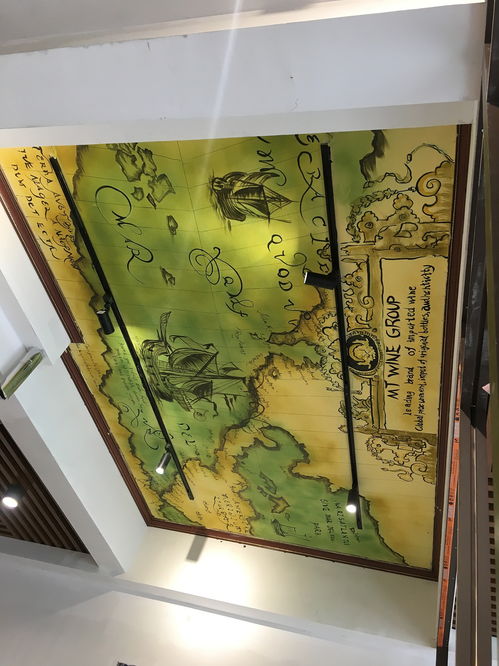 濟南葡萄干紅酒公司天頂地圖復古手繪墻作品 葡萄酒的藝術與歷史交融